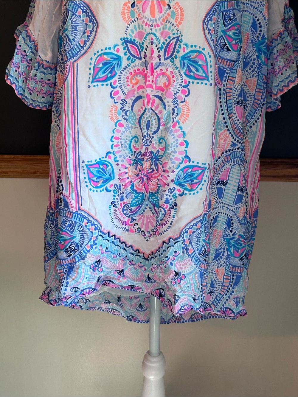 Lilly Pulitzer Fawna Off-The-Shoulder Dress White Pink Blue Chic Retreat Large - Picture 4 of 10